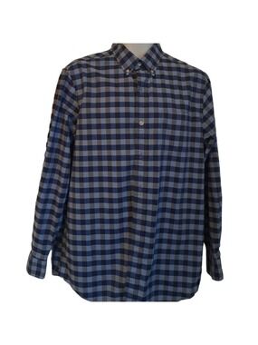 CHAPS natural stretch plaid check blue shirt cotton size men's ranch harvest M